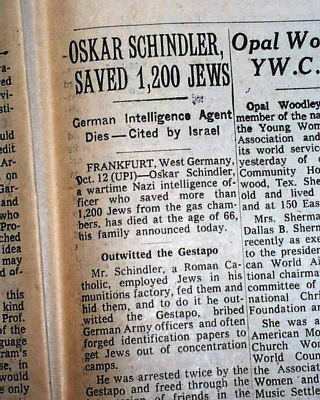 Oskar Schindler Death Date 