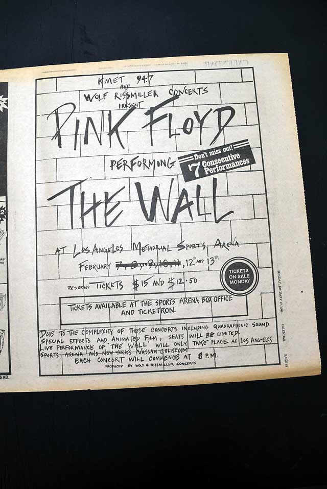 1978 "Pink Floyd: The Wall" concerts advertisement...