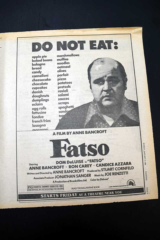 1980 opening day premiere of "Fatso" film advertisement...