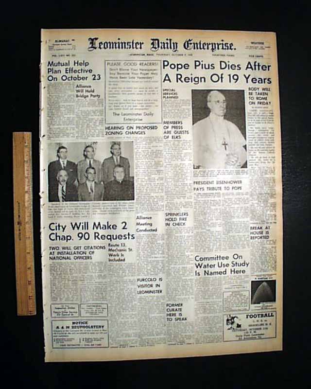 Pope Pius XII's death report, with photos... - RareNewspapers.com