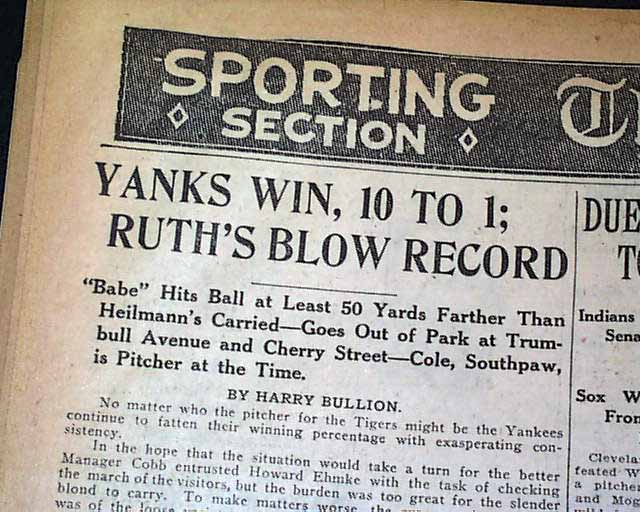 Babe Ruth Sets All-time Home Run Record In 1921... - RareNewspapers.com