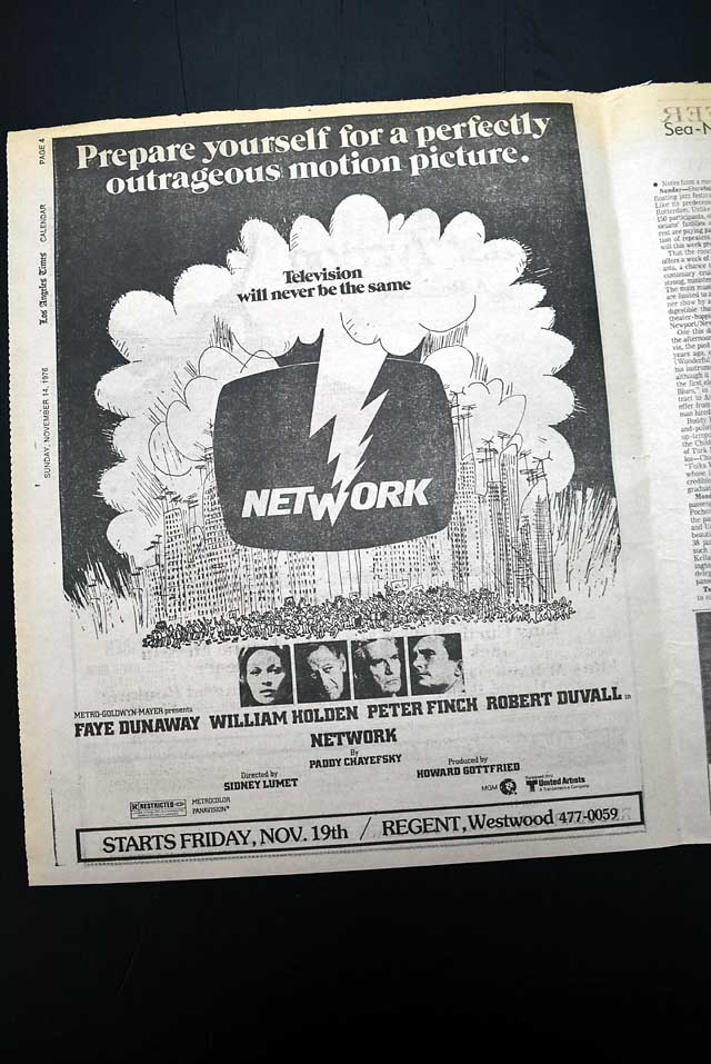 1976 opening day premiere of "Network" film advertisement...