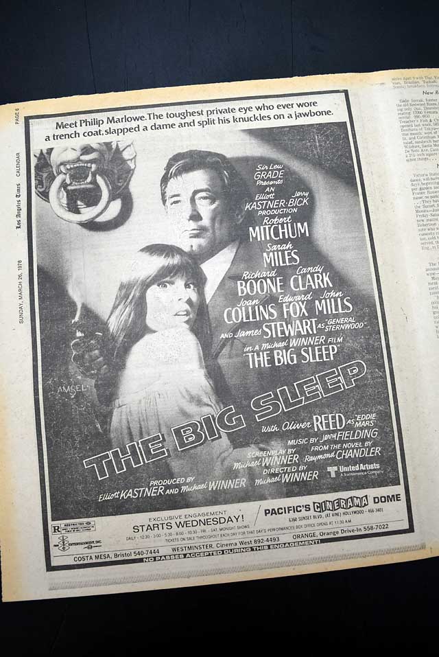 1978 opening day premiere of "The Big Sleep" film advertisement...