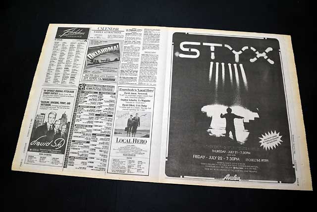 1983 "Styx" live L.A. concert advertisement...