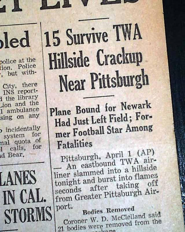 ON THIS DAY: April 1, 1956, TWA plane crashes just after takeoff, killing  22 – WPXI
