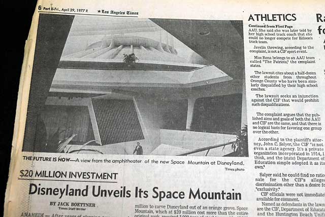 1977 "Space Mountain" at Disneyland unveiled...