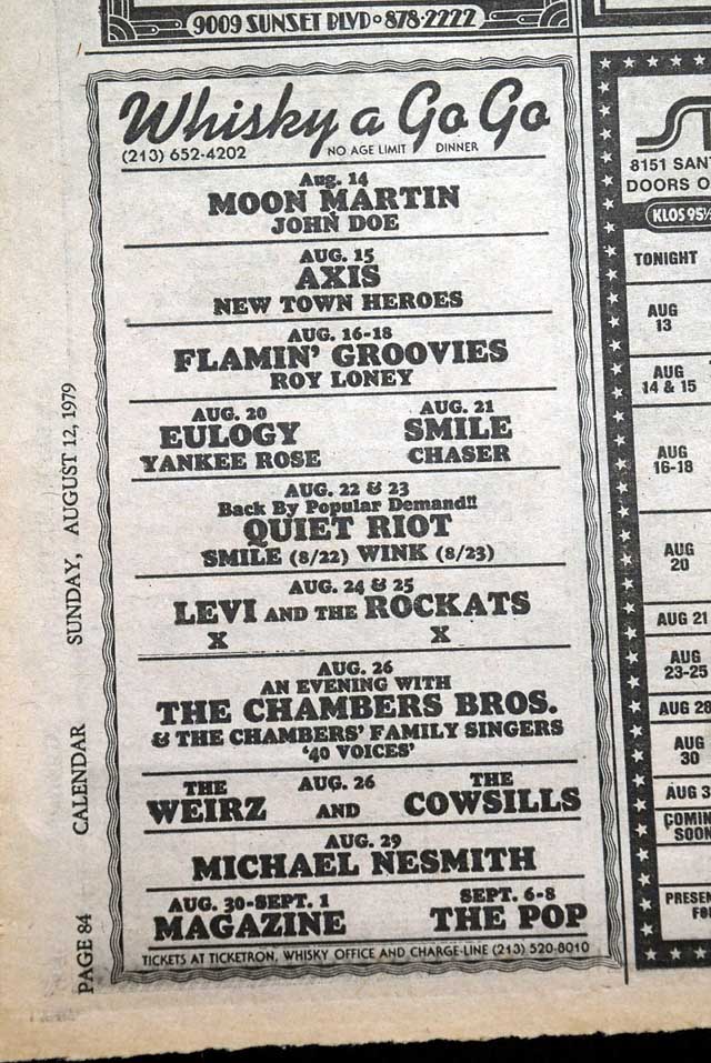 1979 "Quiet Riot" live concerts advertisement...