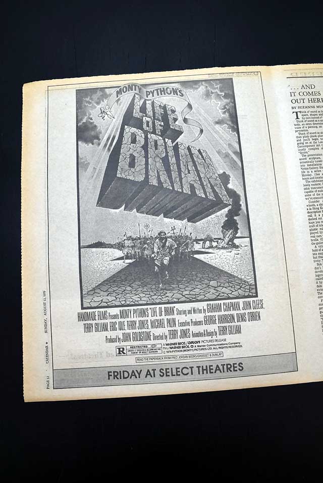 1979 opening day "Monty Pythons Life Of Brian" film advertisement...