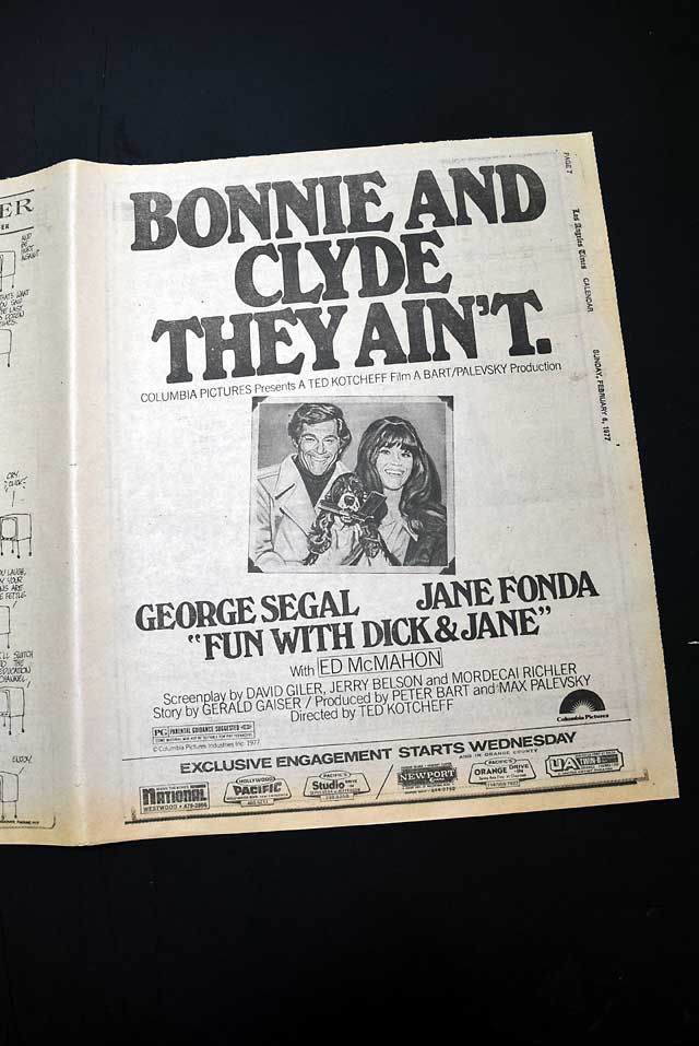 1977 opening day "Fun With Dick & Jane" film advertisement...
