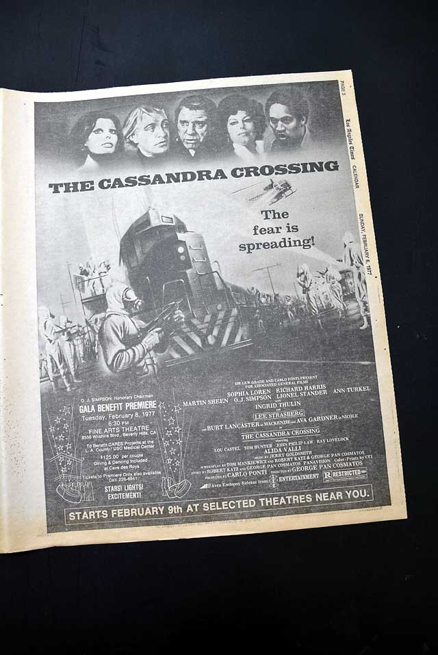1977 opening day "The Cassandrsa Crossing" film advertisement...