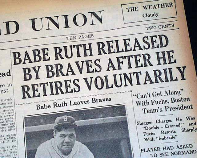 Image result for babe ruth retired newspaper images