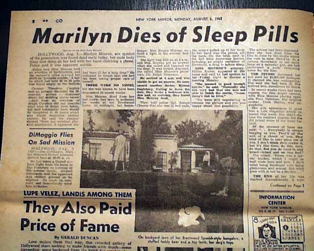 Lot - NEWSPAPER REPORTS THE DEATH OF MARILYN MONROE