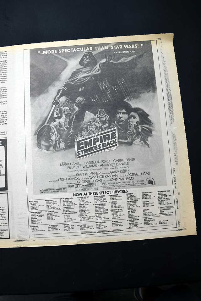 1980 Star Wars  "The Empire Strikes Back" film L.A. advertisement...