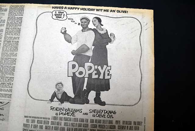 1980 opening day premiere of "Popeye" film L.A. advertisement...