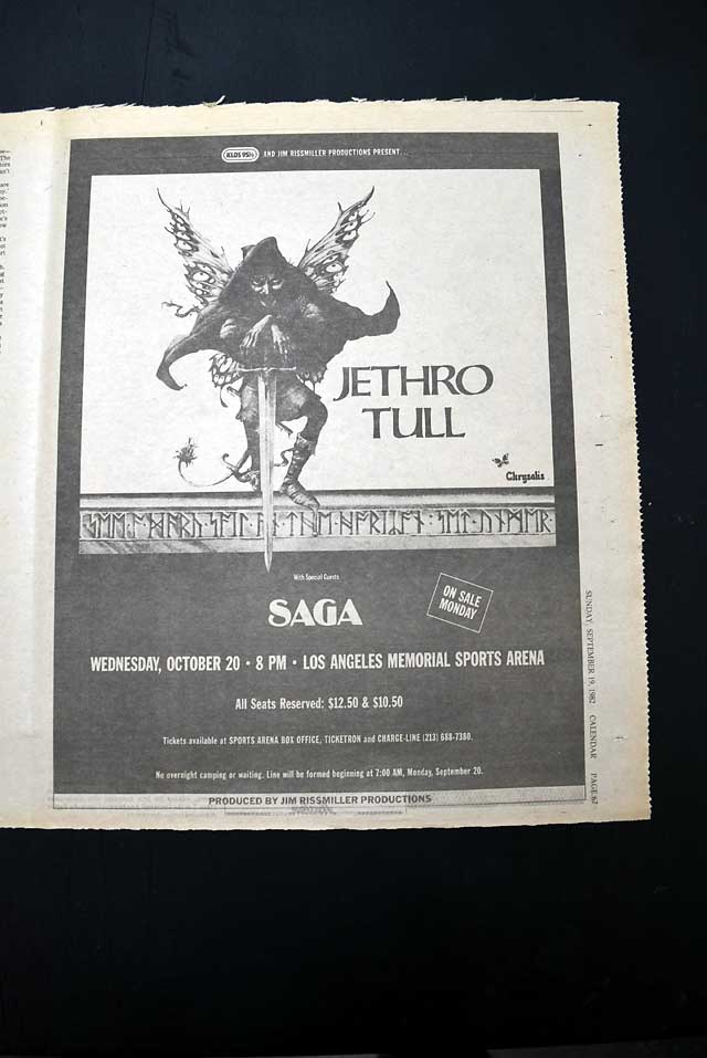 1982 "Jethro Tull" live L.A. concert advertisement...