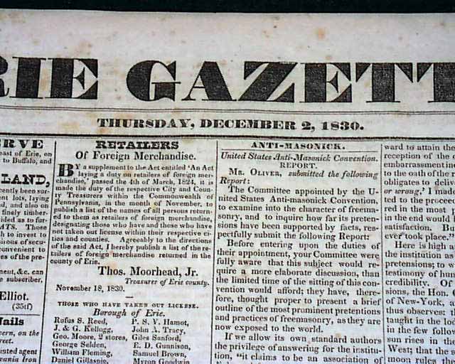 Erie Pennsylvania In 1830... - RareNewspapers.com