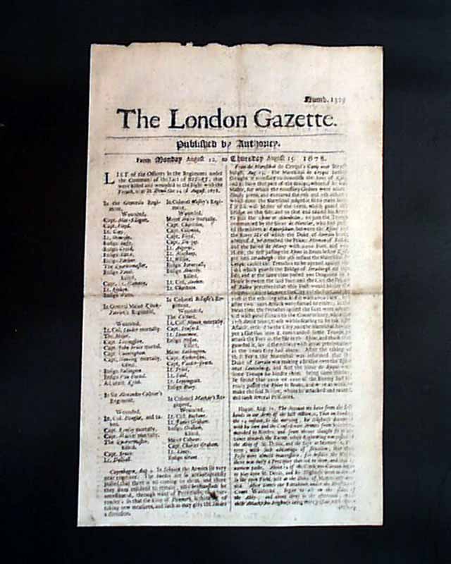Genuine London Gazette newspaper from 1677...