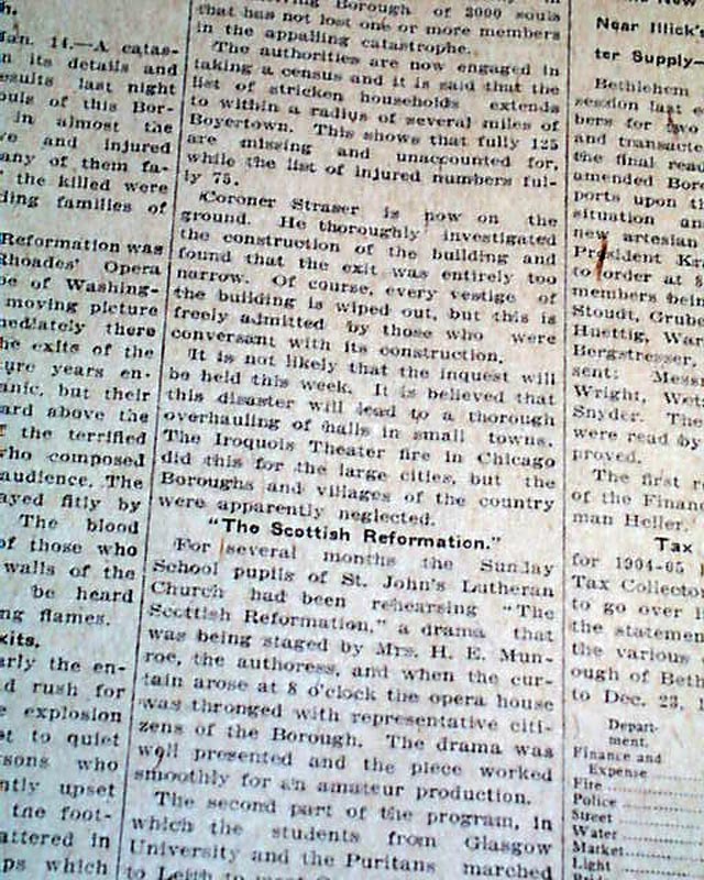 1908 Rhoads Opera House Fire... Boyertown PA... - RareNewspapers.com