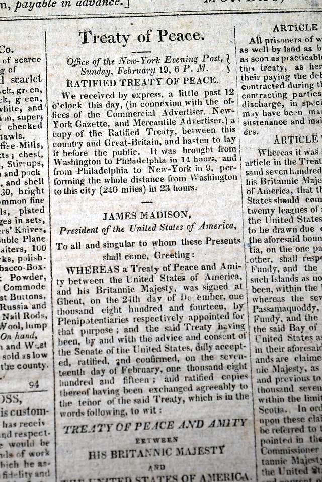 The Treaty of Ghent, ending the War of 1812...   Very graphic report...