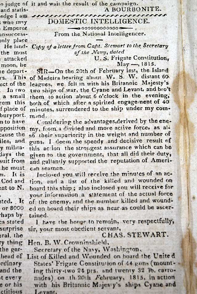 U.S.S. Constitution vs. the Cyane and Levant...