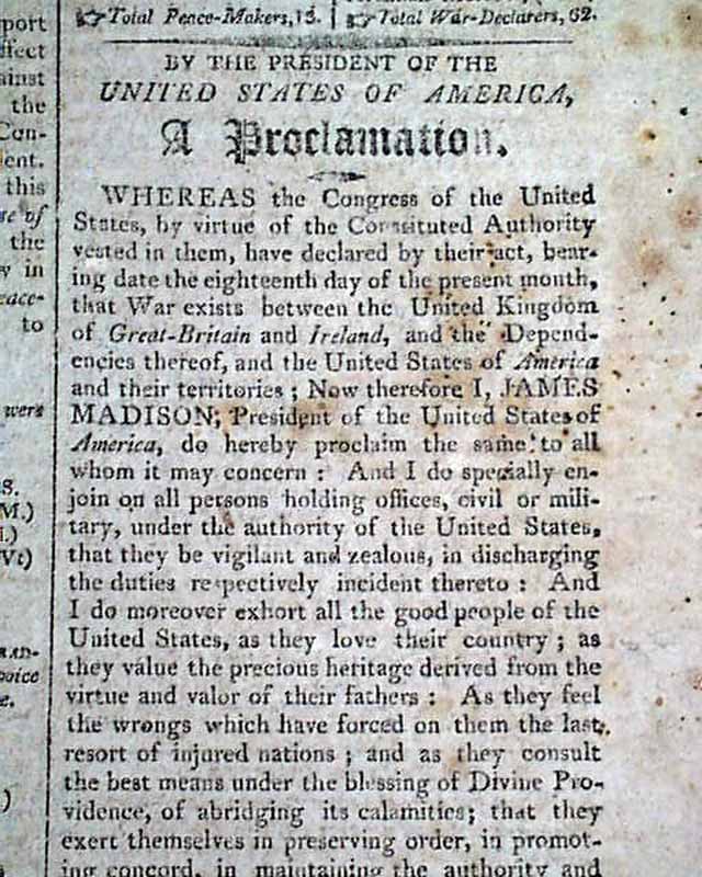 War Proclamation Issued By Madison... - RareNewspapers.com