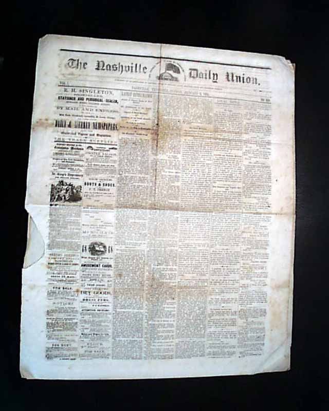 Nashville newspaper from the Civil War... talk of nearby Murfreesboro