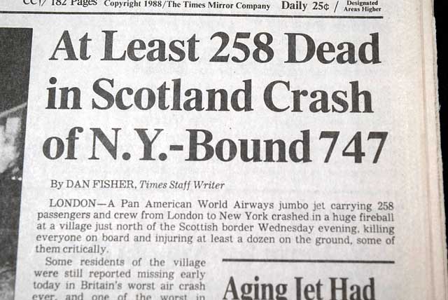 Pan Am Flight 103 disaster... Lockerbie bombing...