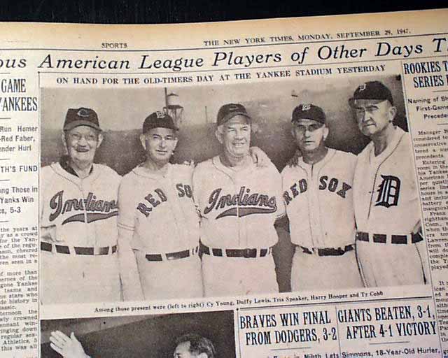 Babe Ruth Ty Cobb Tris Speaker Old Timers 1947 Baseball Publication 4X5  Picture