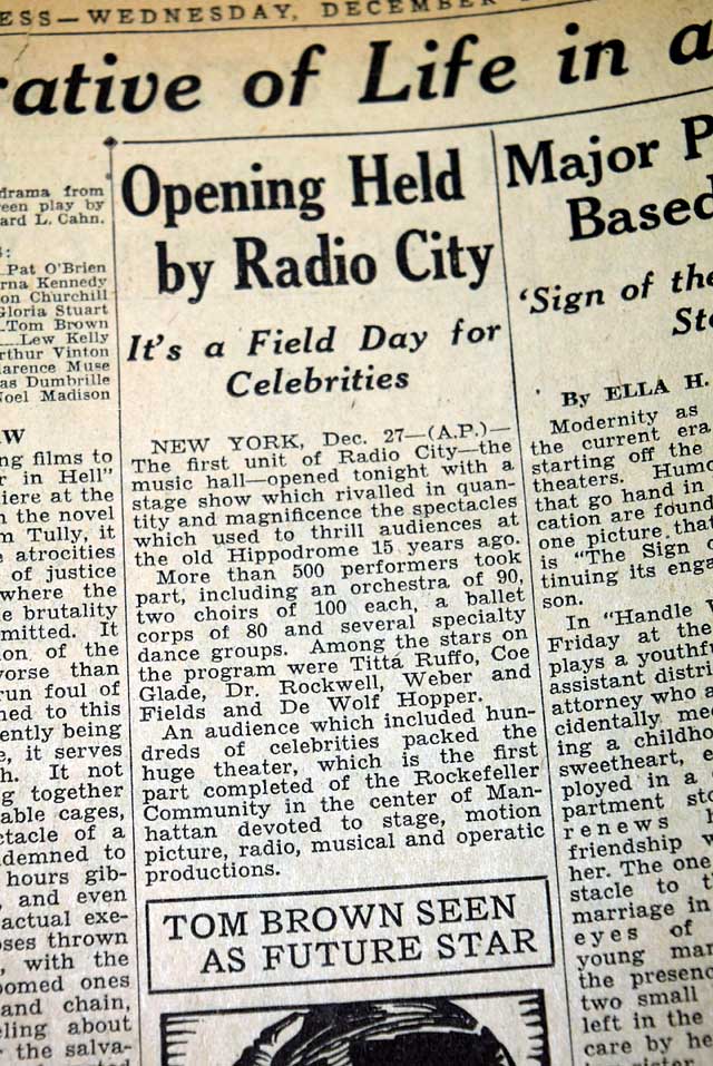 Opening of Radio City Music Hall in 1932...