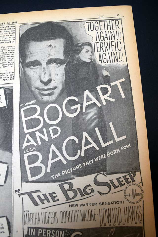 1946 "The Big Sleep" world premiere film advertisement...