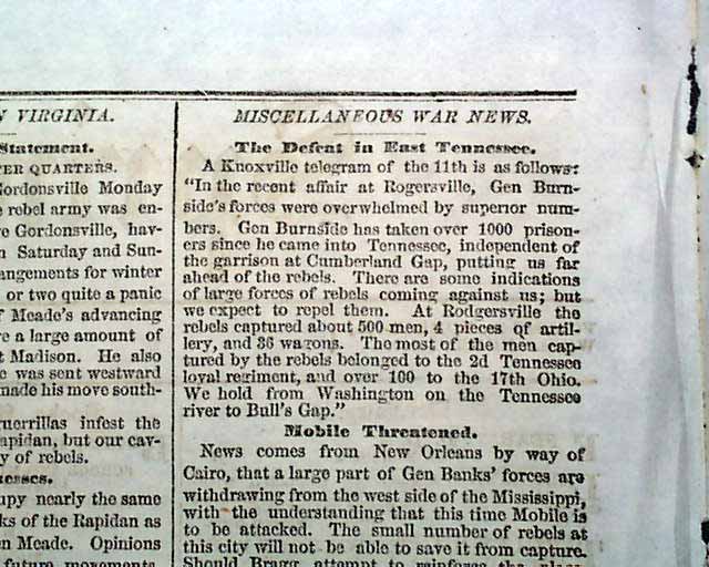 1863 Springfield Massachusetts Newspaper....