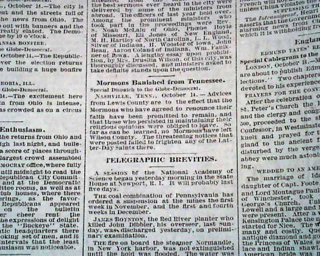 Mormons banished from Tennessee...   Speech by Frederick Douglass...
