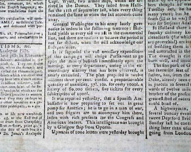 Washington believes Holland will soon acknowledge America's independence...