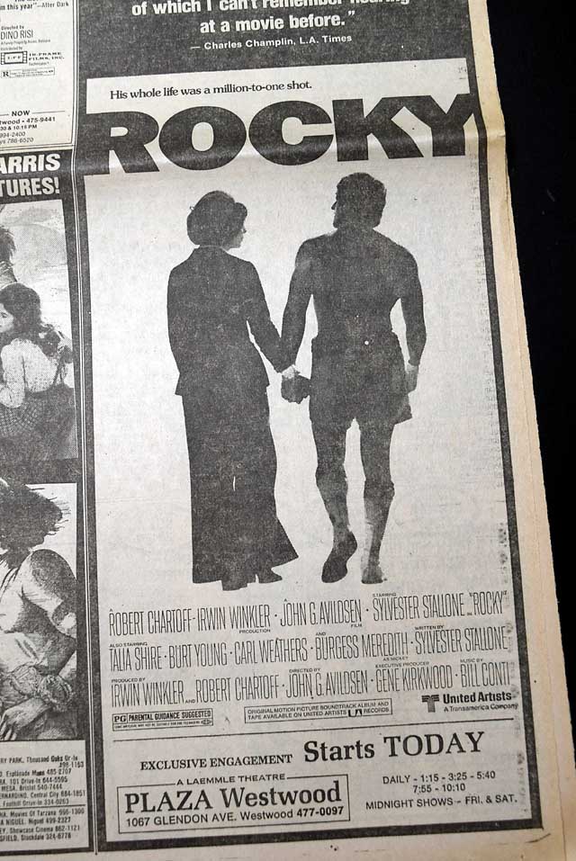Premiere of "Rocky", in a Los Angeles newspaper...