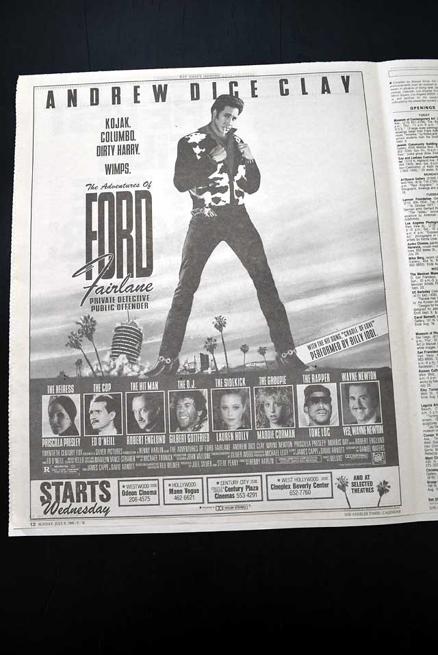 1990 opening day premiere of "The Adventures of Ford Fairlane" film L.A. advertisement...