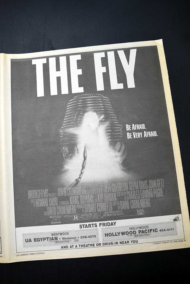 1986 opening day premiere of "The Fly" film L.A. advertisement...
