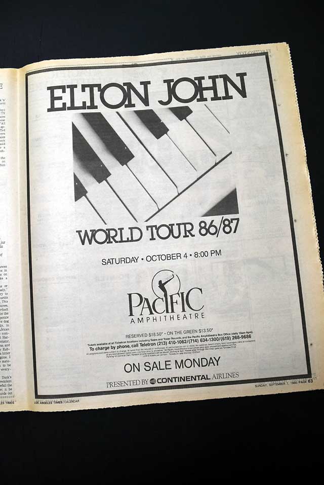 1986 "Elton John" concert advertisement...