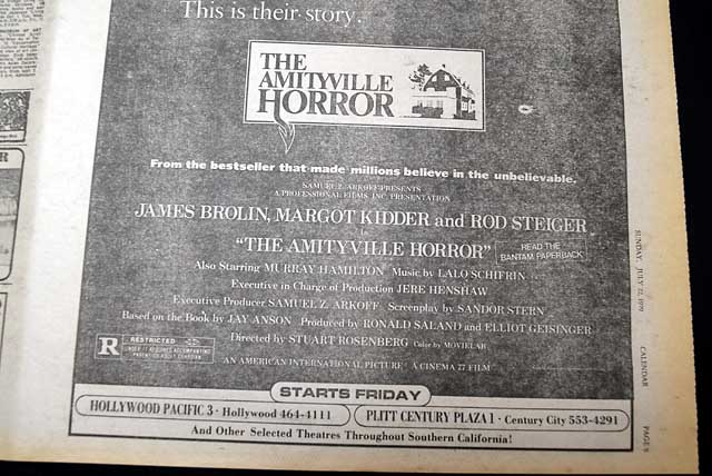 1979 opening day premiere of "The Amityville Horror" film advertisement...