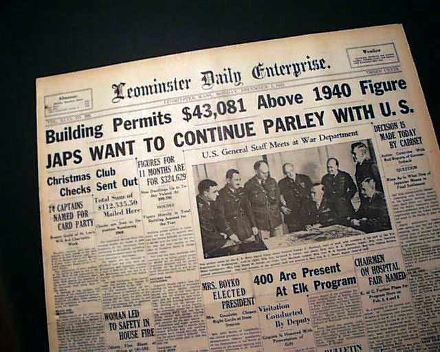 Pre-Pearl Harbor attack coverage with large photo...