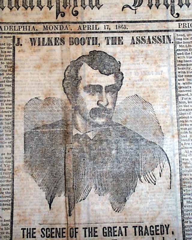 Rare portrait of John Wilkes Booth on the front page