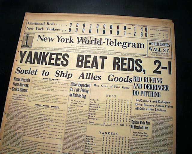 1927 New York Yankees World Series Original Newspaper. Baseball