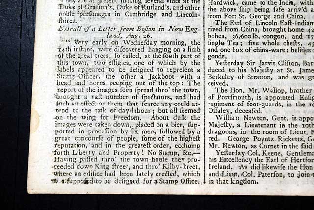 Protesting the Stamp Act...   Effigies hanged...  