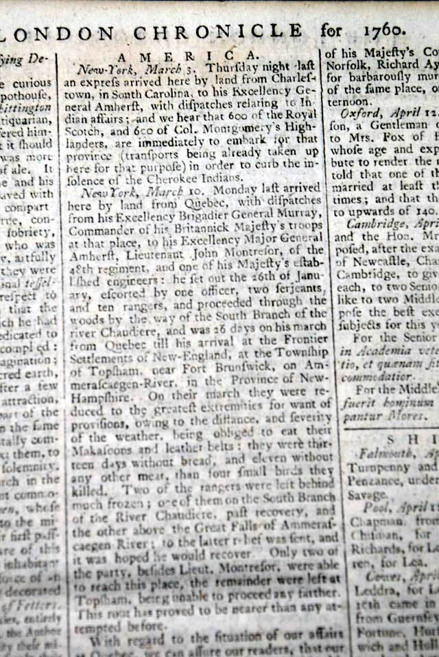 Much reporting on the French & Indian War...