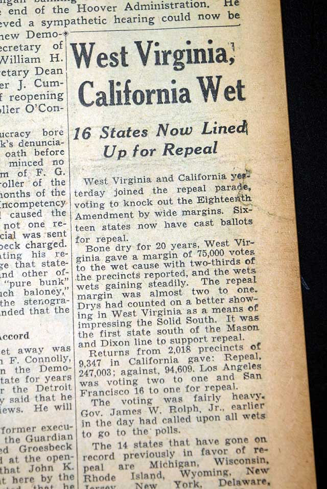 Ratification of the repeal of prohibition in 1933...