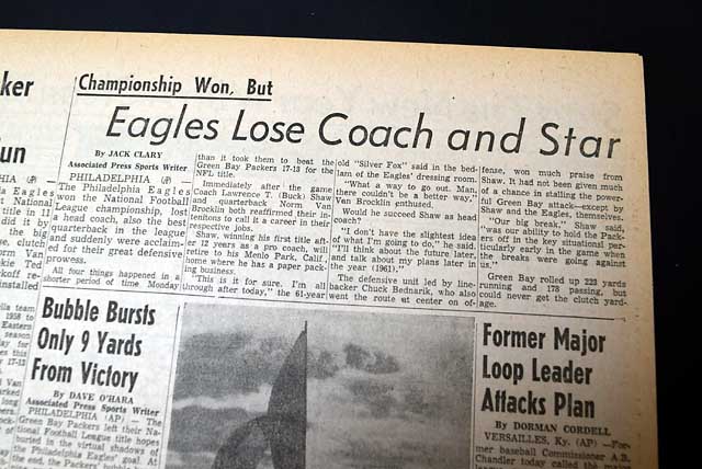 Philadelphia Eagles win NFL football championship over Green Bay Packers...