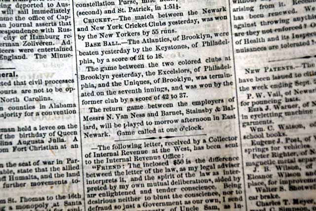 First Colored baseball championship game in 1867...