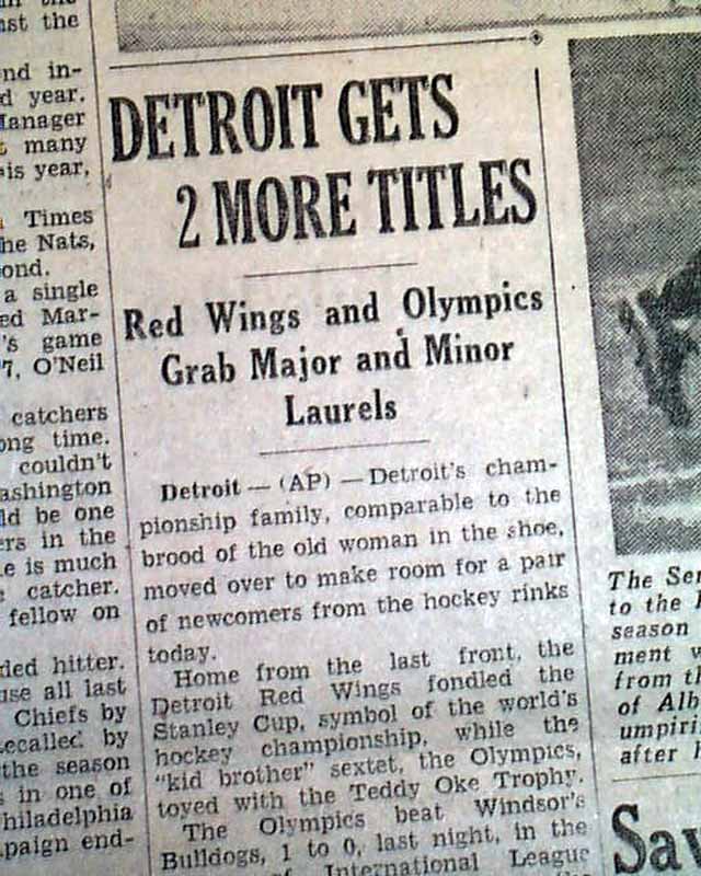 42-43 Red Wings won first Cup of Original Six era - Vintage