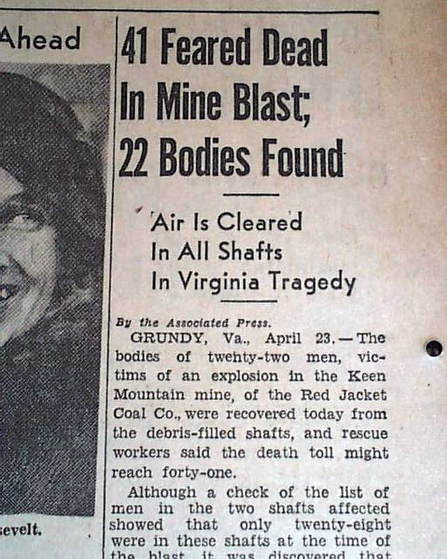1938 Grundy, Virginia coal mine explosion.....