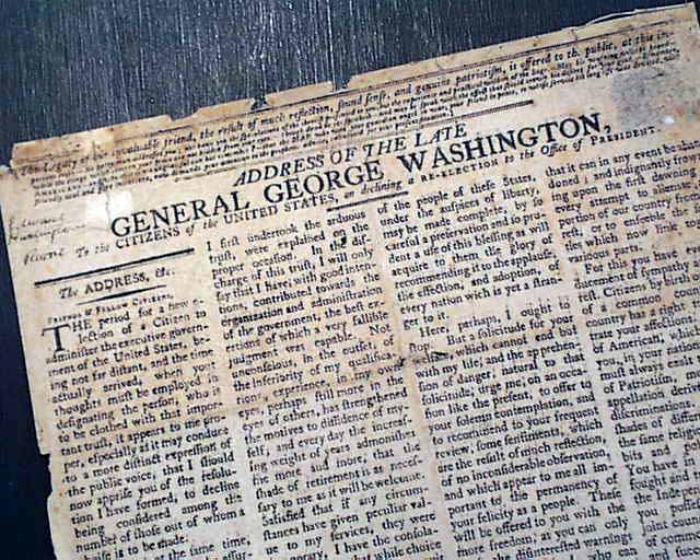 Very rare broadsheet on Washington refusing re-election as President...
