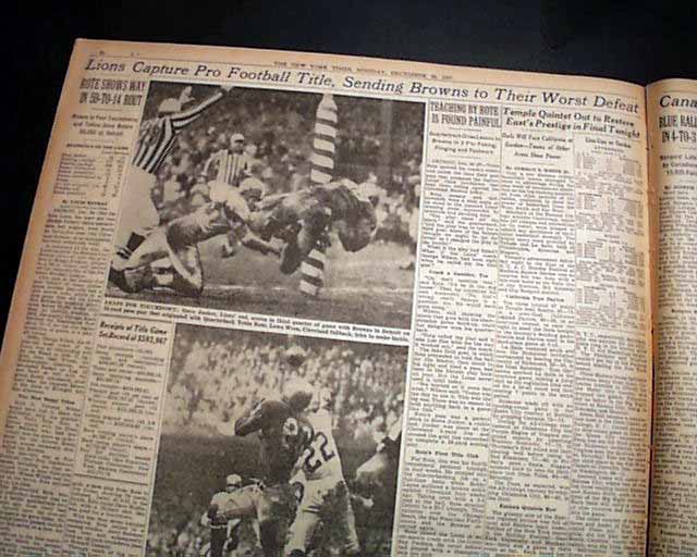 Today in Pro Football History: 1957: Lions Overwhelm Browns for